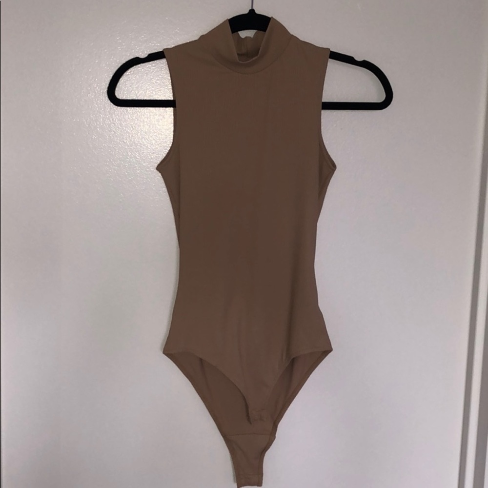 Nude seamless strapless mock neck rib bodysuit